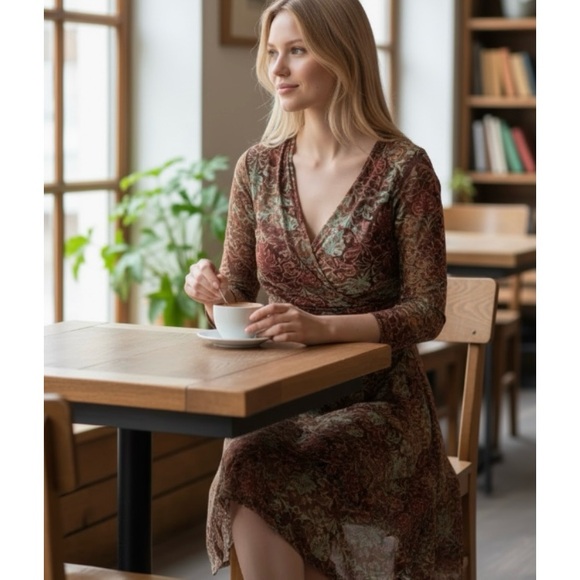 MAGGY Boutique Floral Long Sleeve Ruched Body-Con Dress Size 6 - Picture 5 of 15